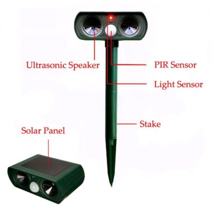 Dual speaker Ultrasonic Solar animal repeller with PIR Sensor