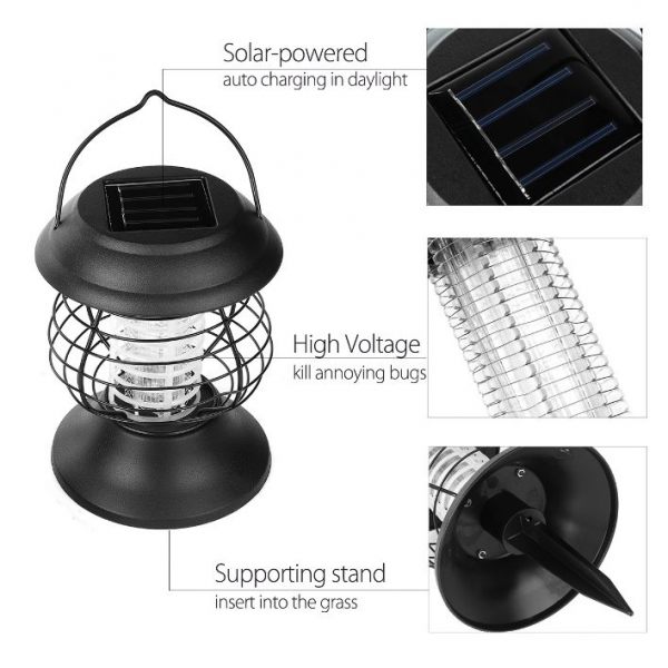 Outdoor UV Solar powered mosquito zapper Insect killer LED lamp