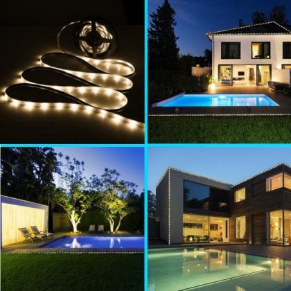Outdoor Festive 5m Solar 150 LED Strip Fairy Light with White or Warm White lighting