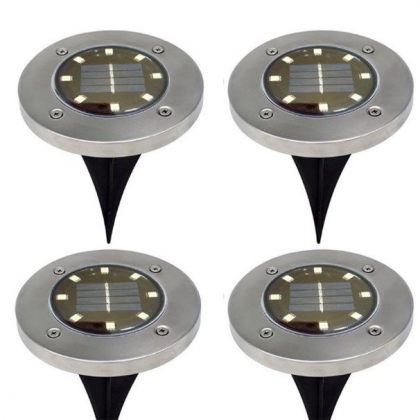 Set of Stainless Steel 8 LED Ground Solar Path Light for Deck, Driveway & Garden