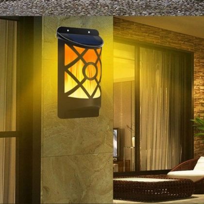 Realistic 66 LED Flickering Solar Flame Wall Light for outdoor set of 2