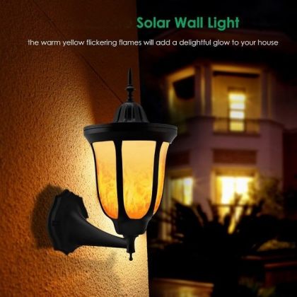 Stylish Outdoor 96 LED Solar Flame Lamp - Wall Flickering Effect Light