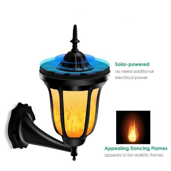 Garage Wireless Waterproof Flame Solar Lights for Garden Patio AA Battery Included Solar Wall Lights Outdoor with Flickering Flame Design 2 in 1 Sconce Decorative Solar Lights Motion Sensor 