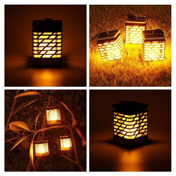 Outdoor 75 LED Solar Flame Lantern Hanging Light Garden Decoration