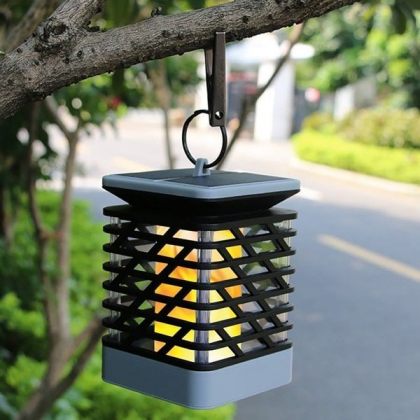 Outdoor 75 LED Solar Flame Lantern - Hanging Light Garden Decoration