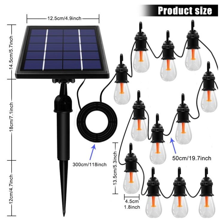 Bright Solar String Light Edison Festive 12 Outdoor Decoration Bulbs