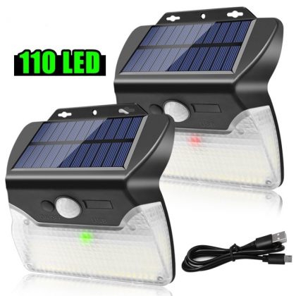 Outdoor Security Solar Sensor Wall Light 110 LED 3 Lighting Modes