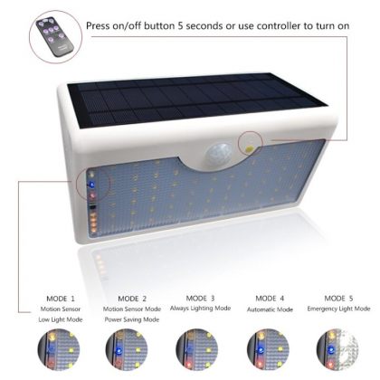 Bright 60 LED Security Solar Motion Sensor Wall Light Remote Control