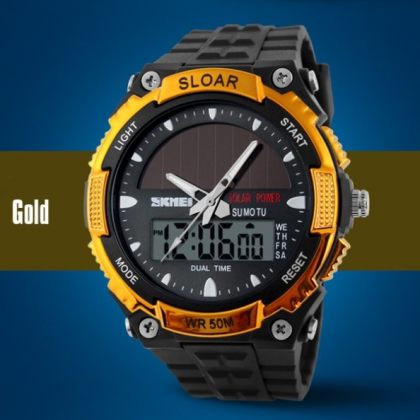 Solar Dual Time Waterproof LED Analog-Digital Watch