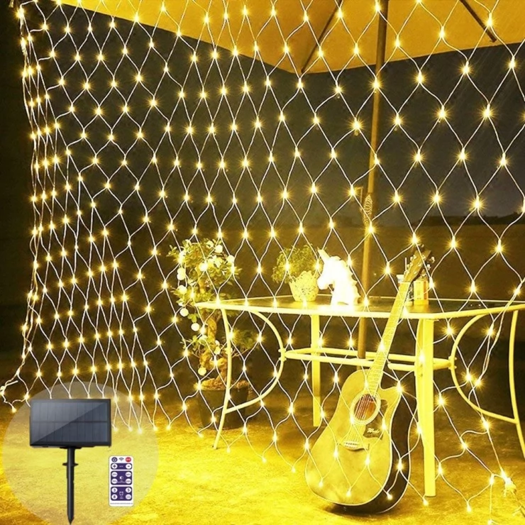 Kalksteen Regenjas drie Bright Solar Christmas Lights Tree Net LED Decoration Garden Garland