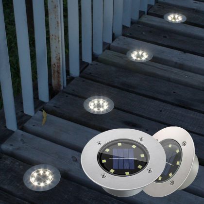 Outdoor 8 LED Solar Deck Light Underground Buried Step Path Light