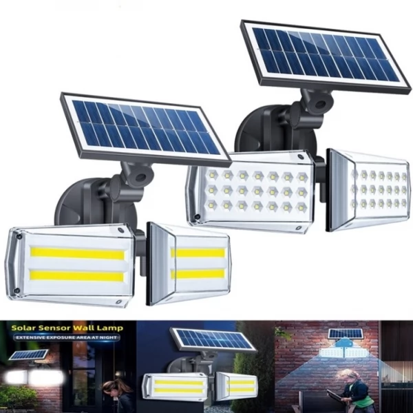 Bright 20W Dual Twin Head Solar Sensor Security Wall Light 80 COB LED