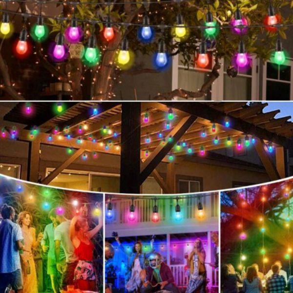 Colourful Solar Festoon Fairy Lights Heavy-Duty LED Bulbs String Set