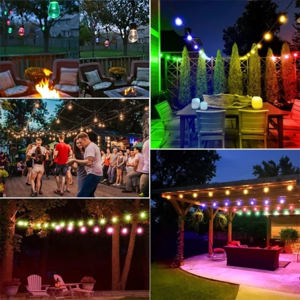 Colourful Solar Festoon Fairy Lights Heavy-Duty LED Bulbs String Set