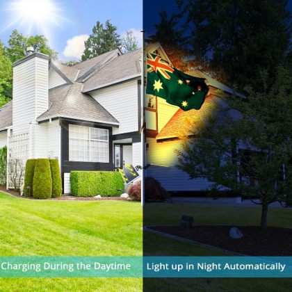 Powerful Solar Flag Pole Light Warm White LED Dusk To Dawn Outdoor Set