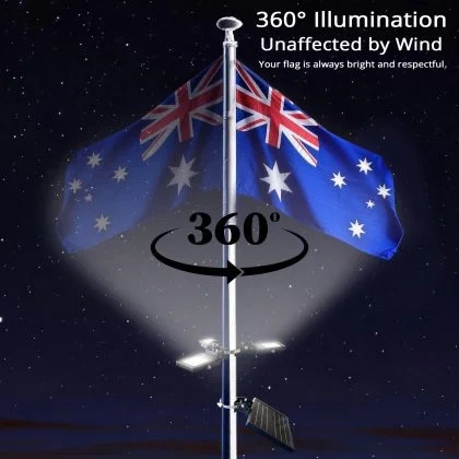 Bright Triple Solar Flag Pole Light | Wide Coverage LED Spotlight